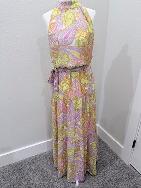 julia jordan Halter Paisley Maxi Dress - Pink & Yellow